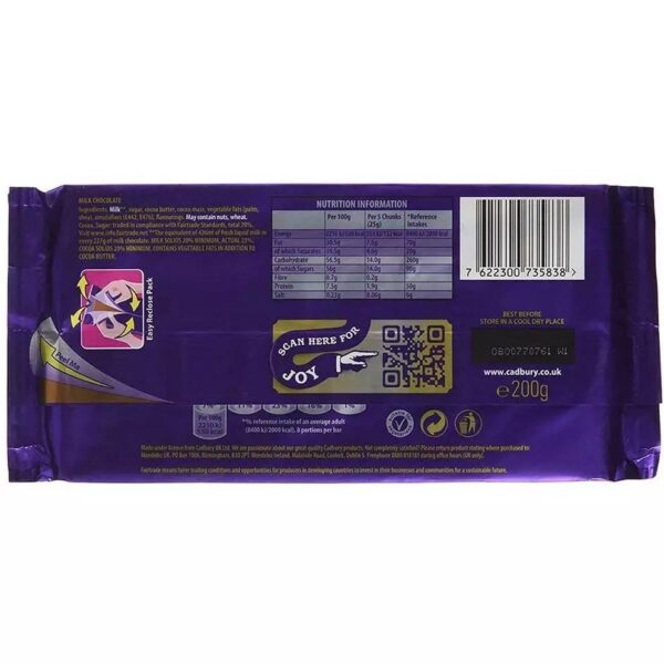 Cadbury Dairy Milk Chocolate Bar 200g bd