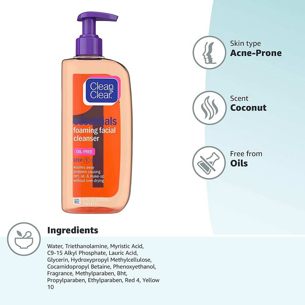 Clean & Clear Essentials Foaming Facial Cleanser Oil Free Daily Face
