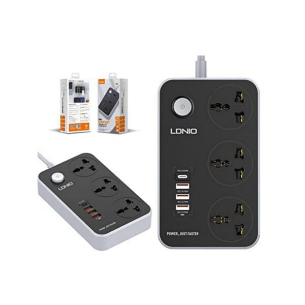 LDNIO SC3412 38W PD 20W Power Supply Cord and Charger with 3 Power Ports and 3 USB 3.0 Ports 2500W