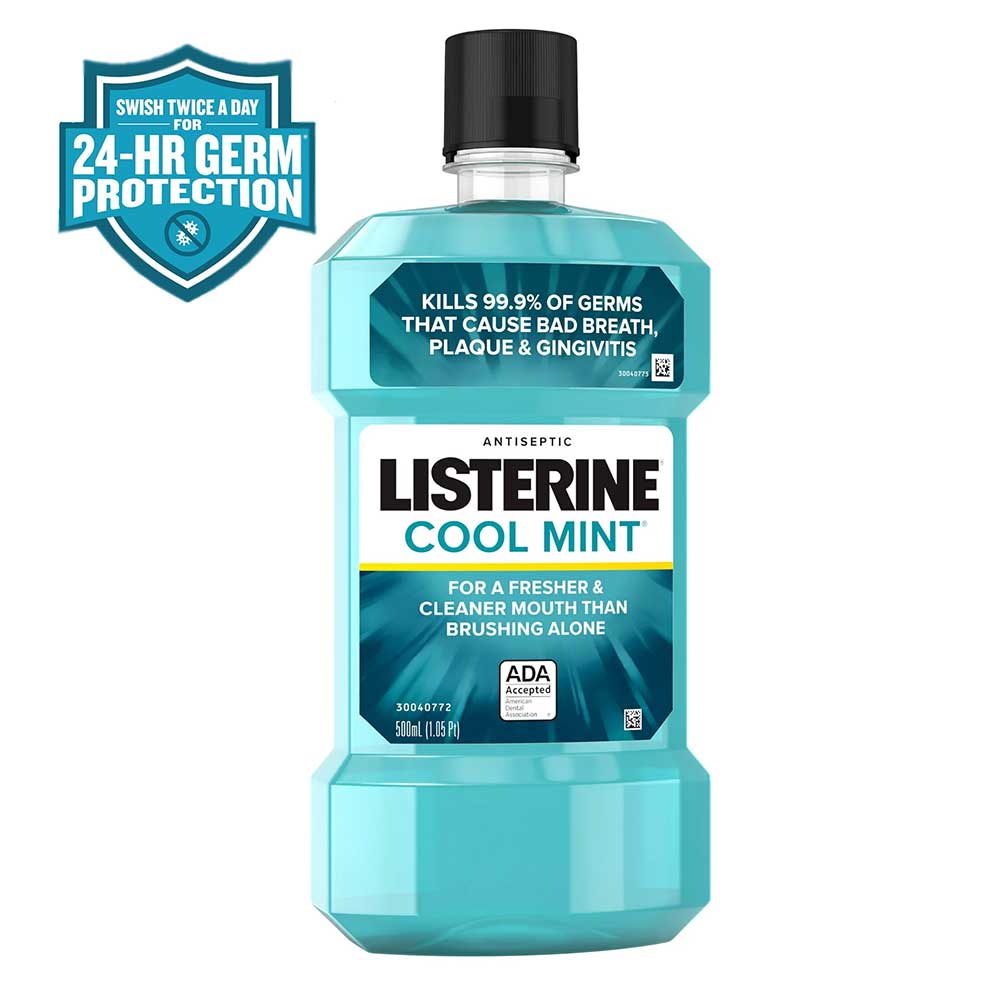 Listerine Cool Mint Antiseptic Mouthwash for Bad Breath & Plaque 500ml ...