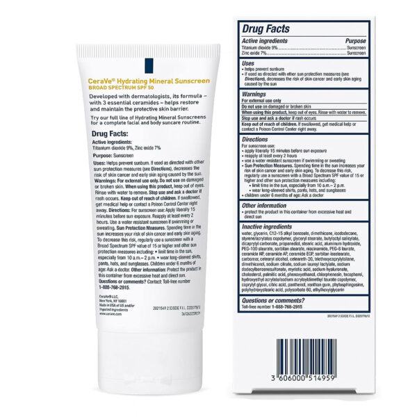 CeraVe Hydrating Mineral Sunscreen SPF50