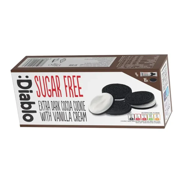 Diablo Sugar Free Extra Dark Cocoa Cookie with Vanilla Cream 176g Diablo Sugar Free Extra Dark Cocoa Cookie